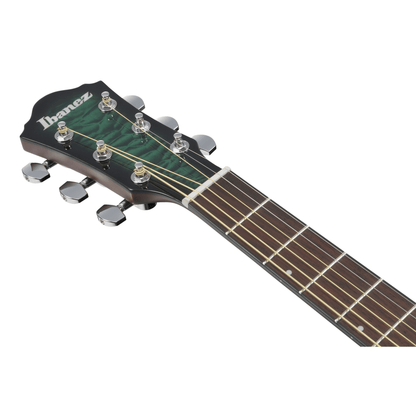 Ibanez AEWC16QA Auditorium Acoustic Guitar - Transparent Emerald Burst neck