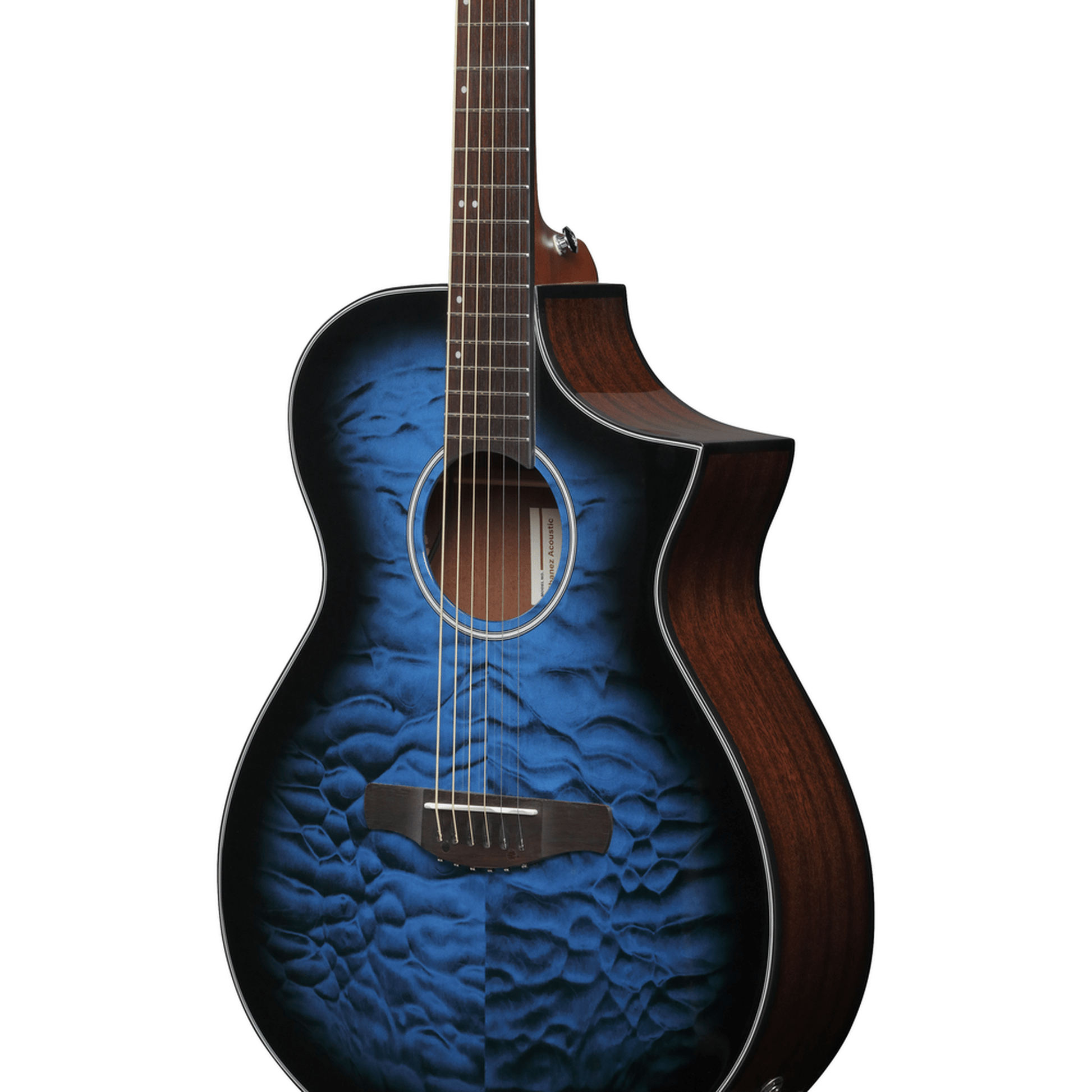 Ibanez AEWC16QA Auditorium Acoustic Guitar - Transparent Blue Sunburst body