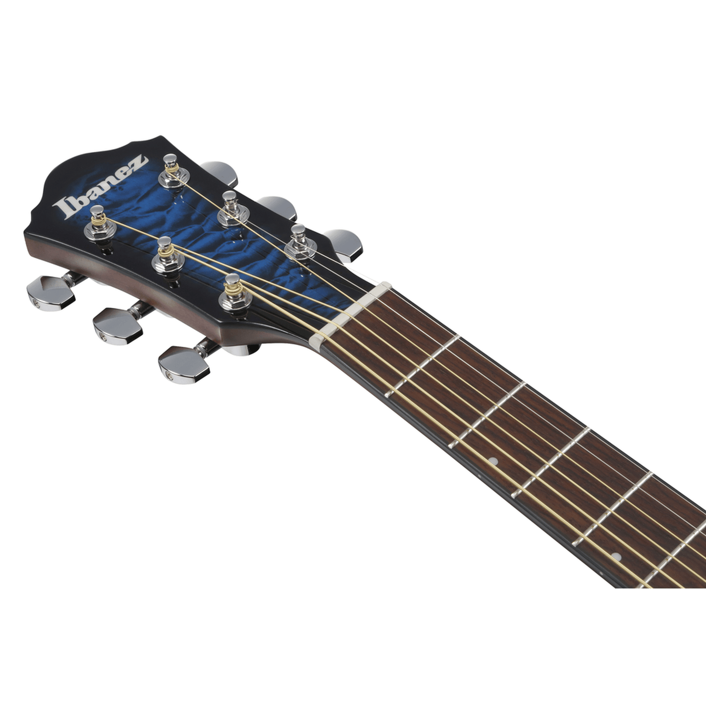 Ibanez AEWC16QA Auditorium Acoustic Guitar - Transparent Blue Sunburst neck
