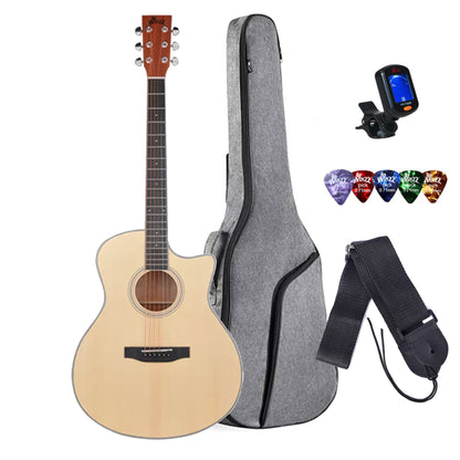 Winzz OM Solid Top Acoustic Electric Guitar - Natural