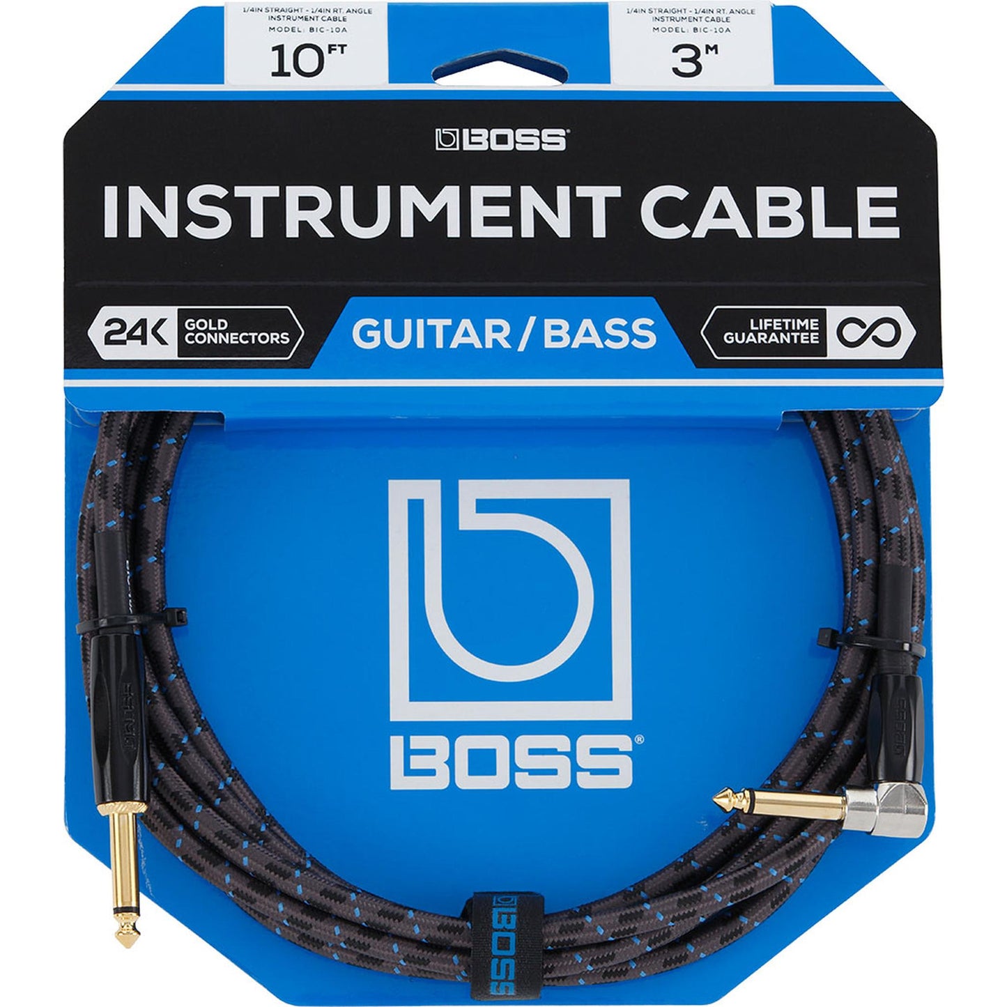 BOSS BIC-10A Instrument Cable Angle/Straight - 10ft