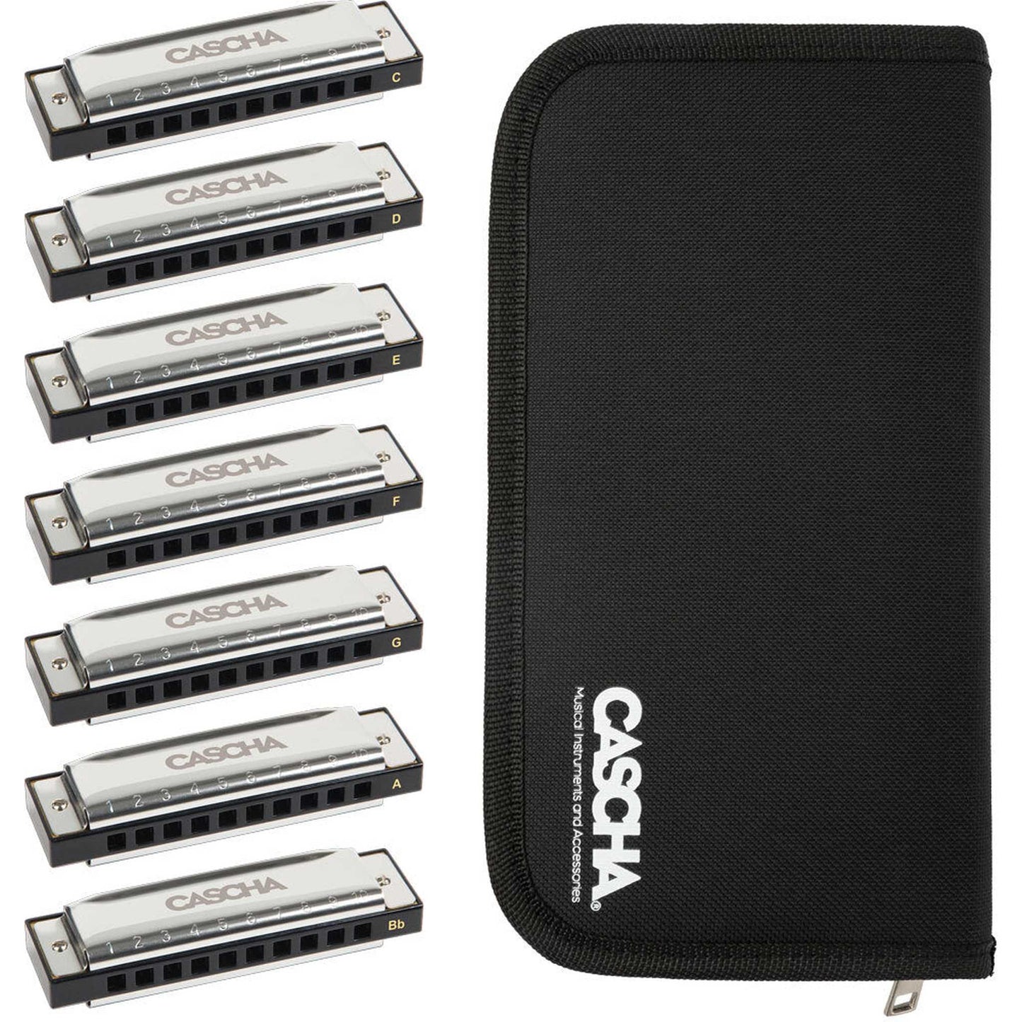 Cascha 7-Pce Blues Harmonica Set (A, Bb, C, D, E, F, G)