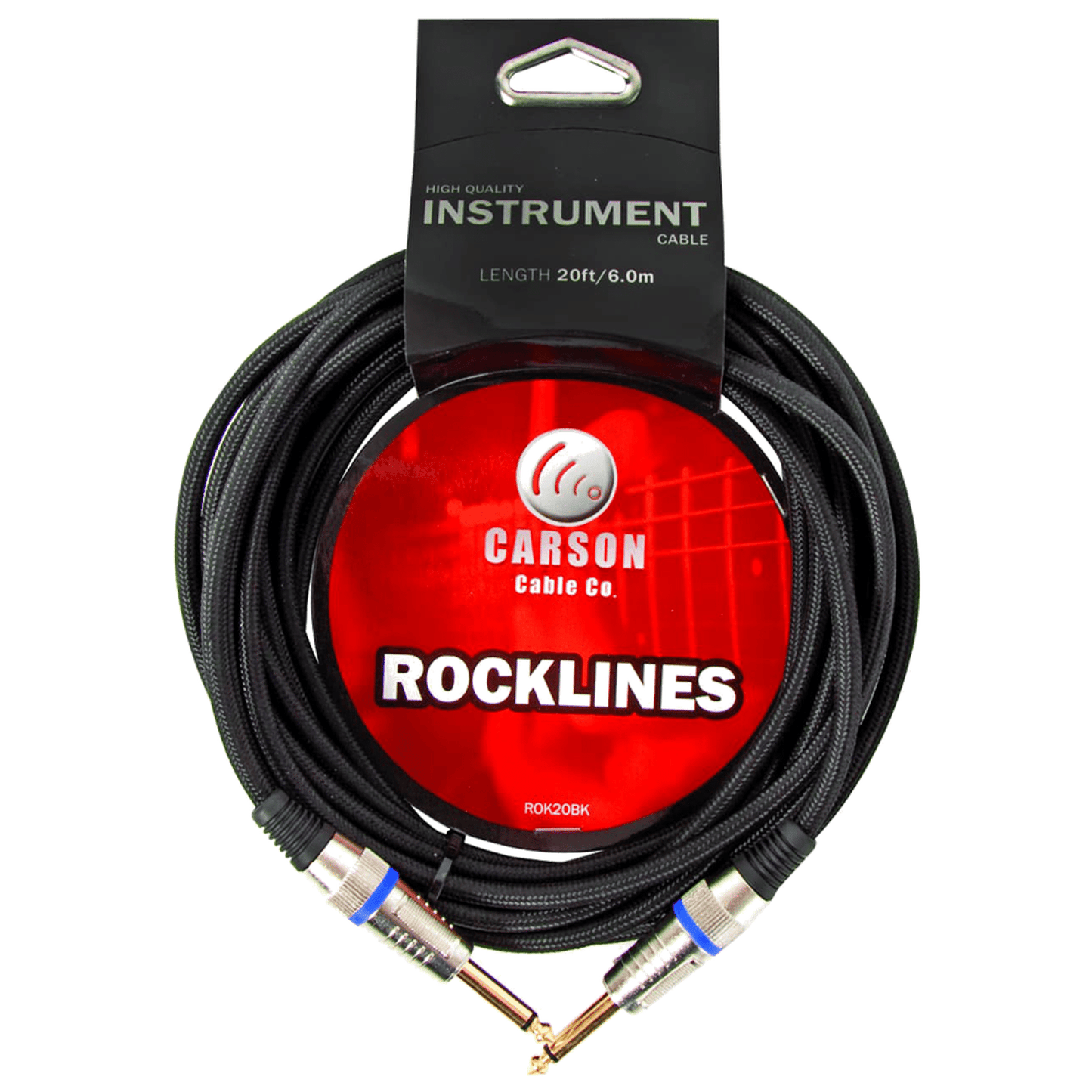 Carson Rocklines ROK20BK Braided Guitar Cable Black - 20ft