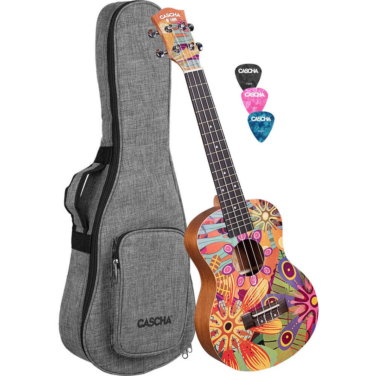 Cascha Art Series Tenor Ukulele with Flowers Design & Bag From Joondalup Music Centre