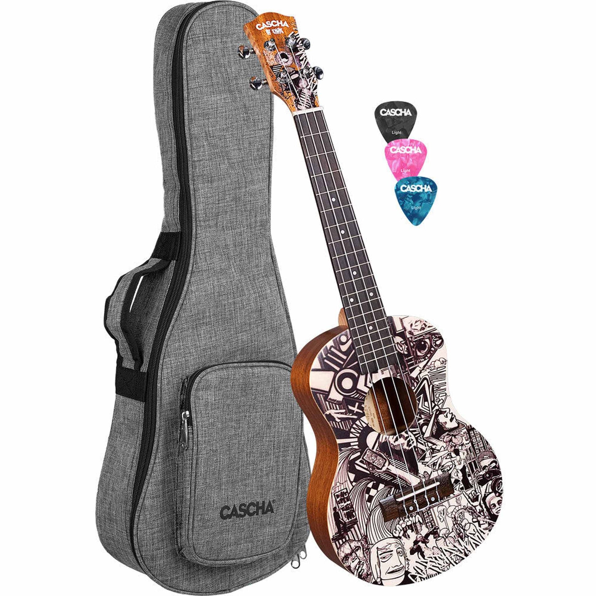 Cascha Art Series Tenor Ukulele with Sketch Design & Bag From Joondalup Music Centre