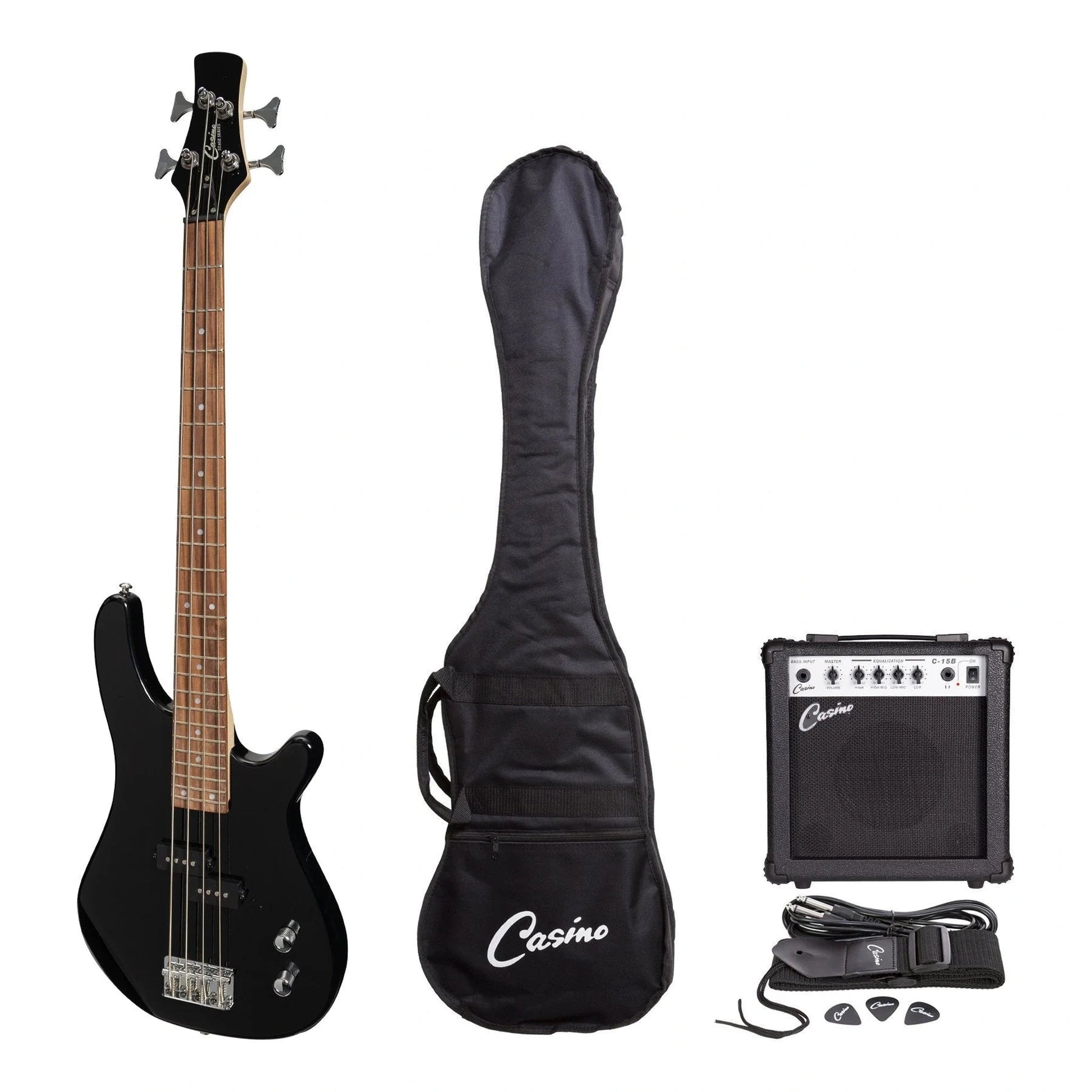 Casino '24 Series' Short Scale Electric Bass Pack - Black - BASS GUITAR - [shop-name]