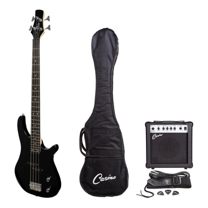 Casino '24 Series' Tune-Style Electric Bass Guitar and 15 Watt Amplifier Pack - Black