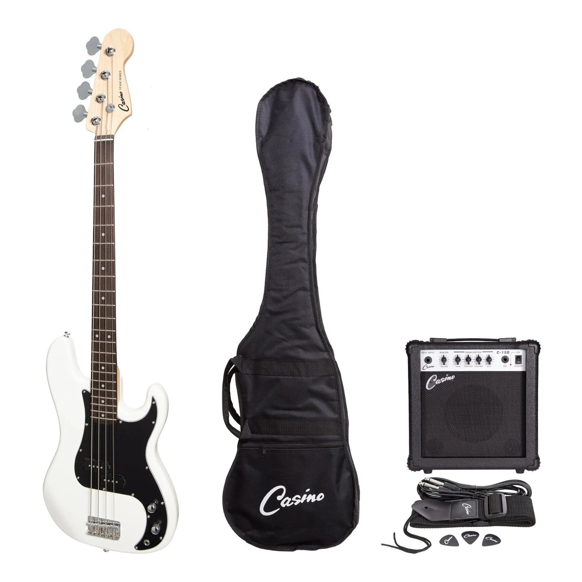 Casino P-Style Electric Bass Pack W/Amp - White - Joondalup Music Centre