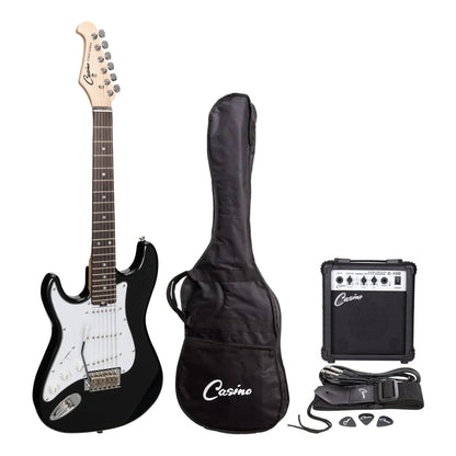 Casino ST-Style 3/4 Left Handed Short-Scale Electric Guitar Pack - Black - ELECTRIC GUITAR - [shop-name]