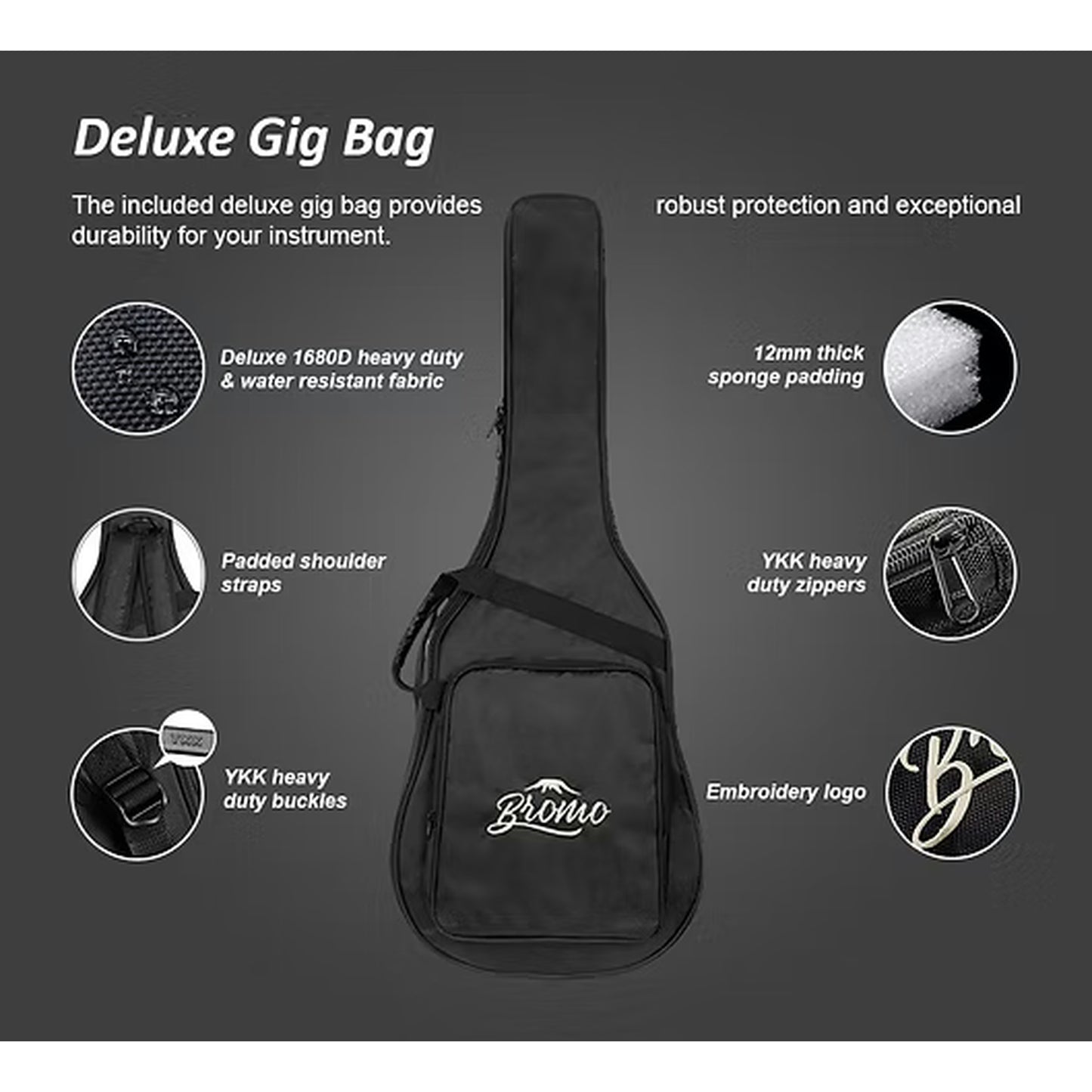 Bromo Rocky Mountain Parlour Acoustic Guitar - Spruce Top gig bag