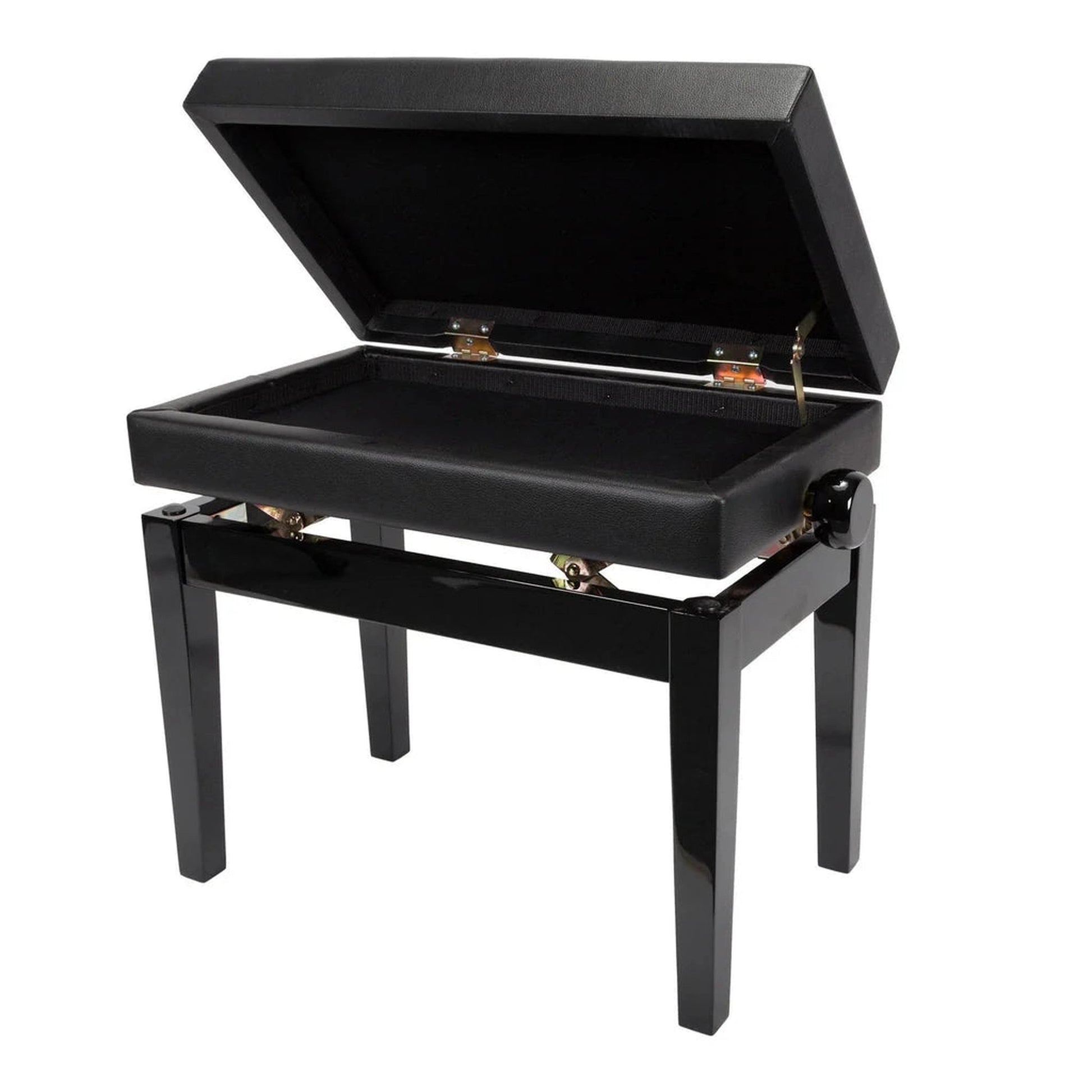 Crown Deluxe Tufted Height Adjustable Piano Stool with Storage - Black - Joondalup Music Centre