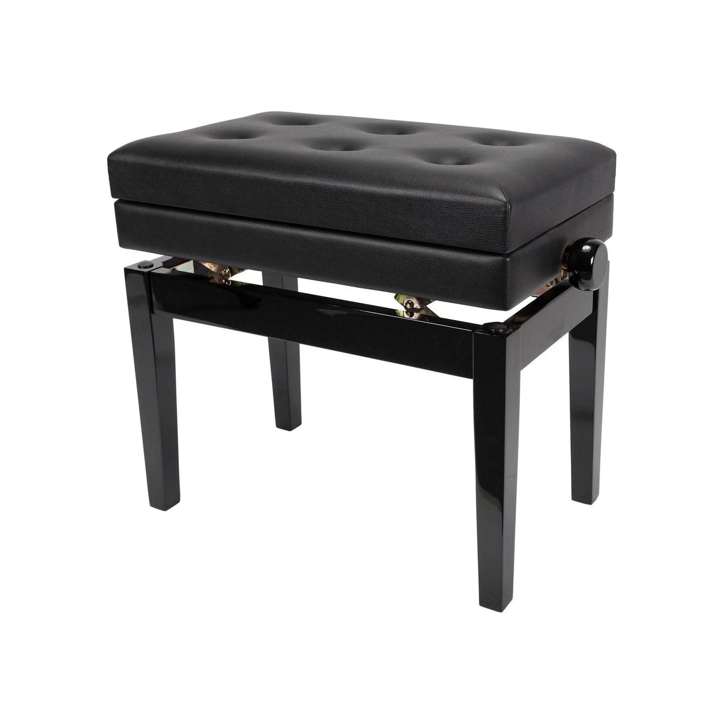 Crown Deluxe Tufted Height Adjustable Piano Stool with Storage - Black - Joondalup Music Centre