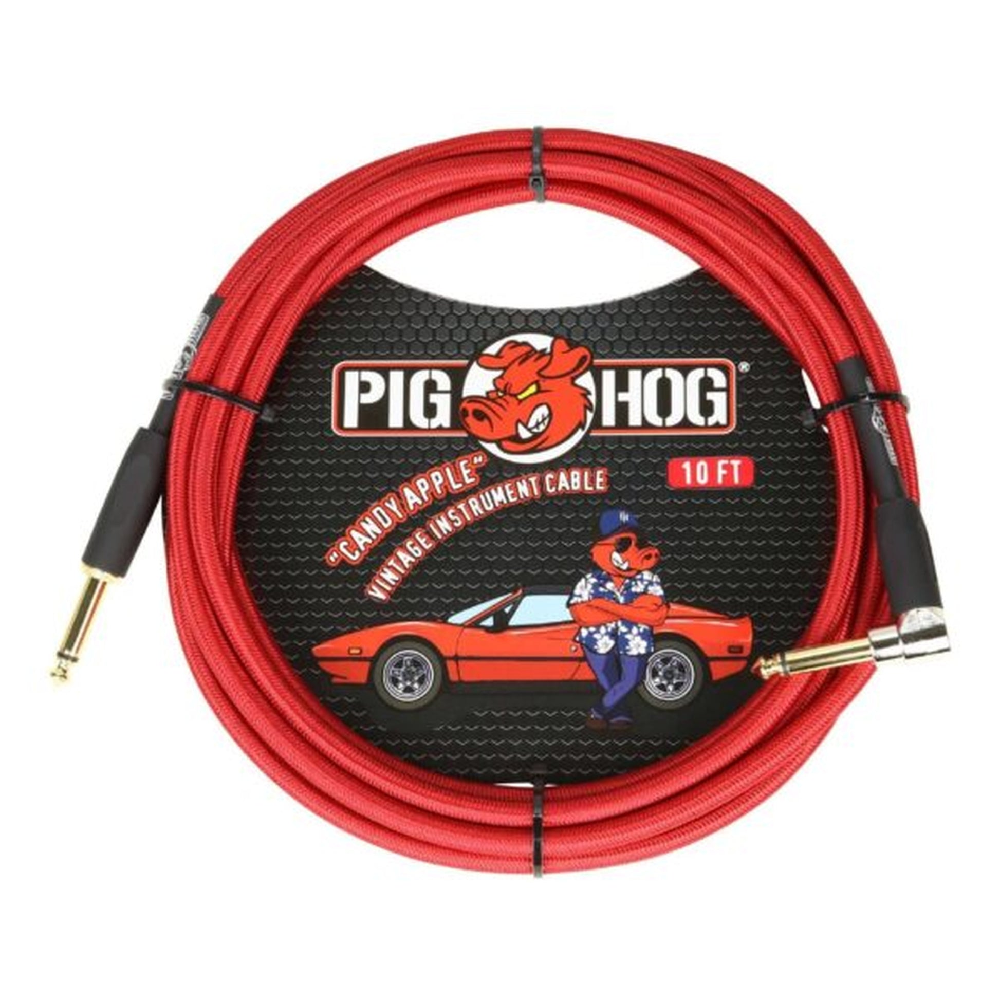 Pig Hog Woven Right Angle Instrument Cable 3m - Candy Apple Red - Joondalup Music Centre