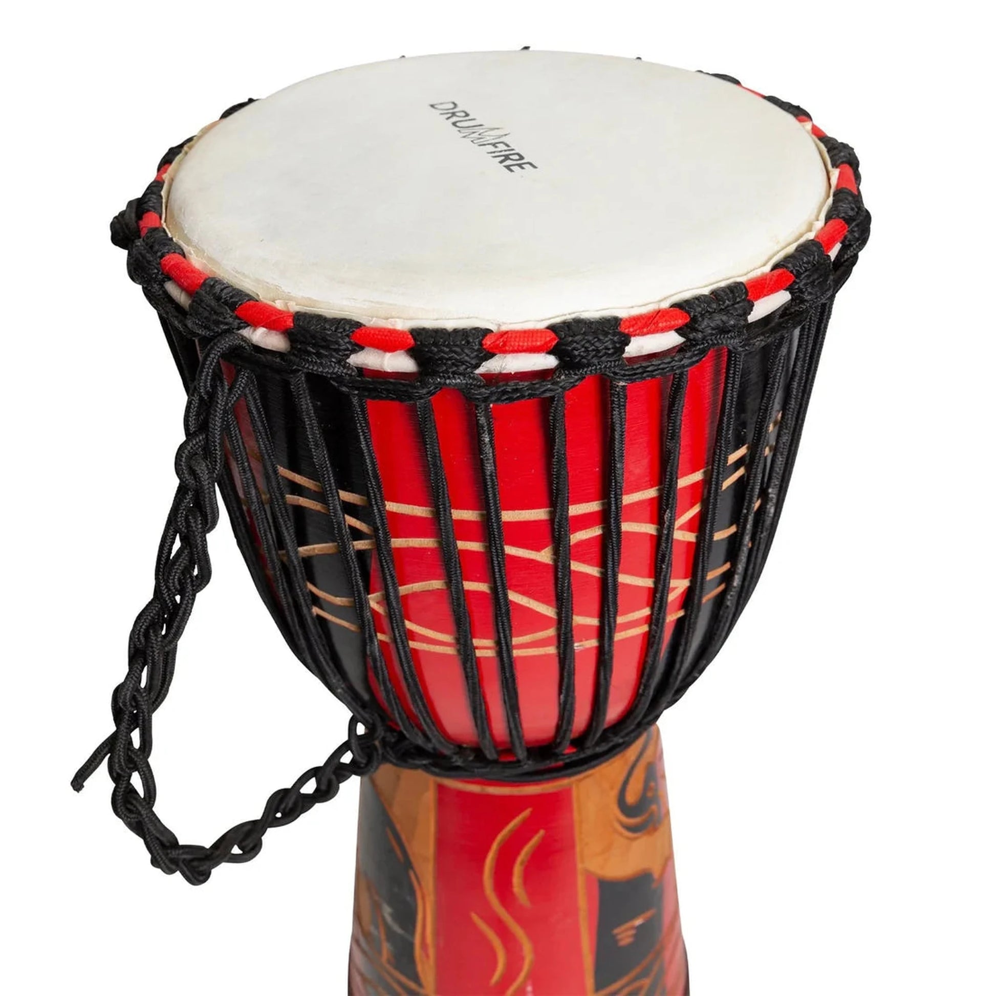 Drumfire 'Majestic Series' 10" Natural Hide Traditional Rope Djembe - Red - PERCUSSION - [shop-name]