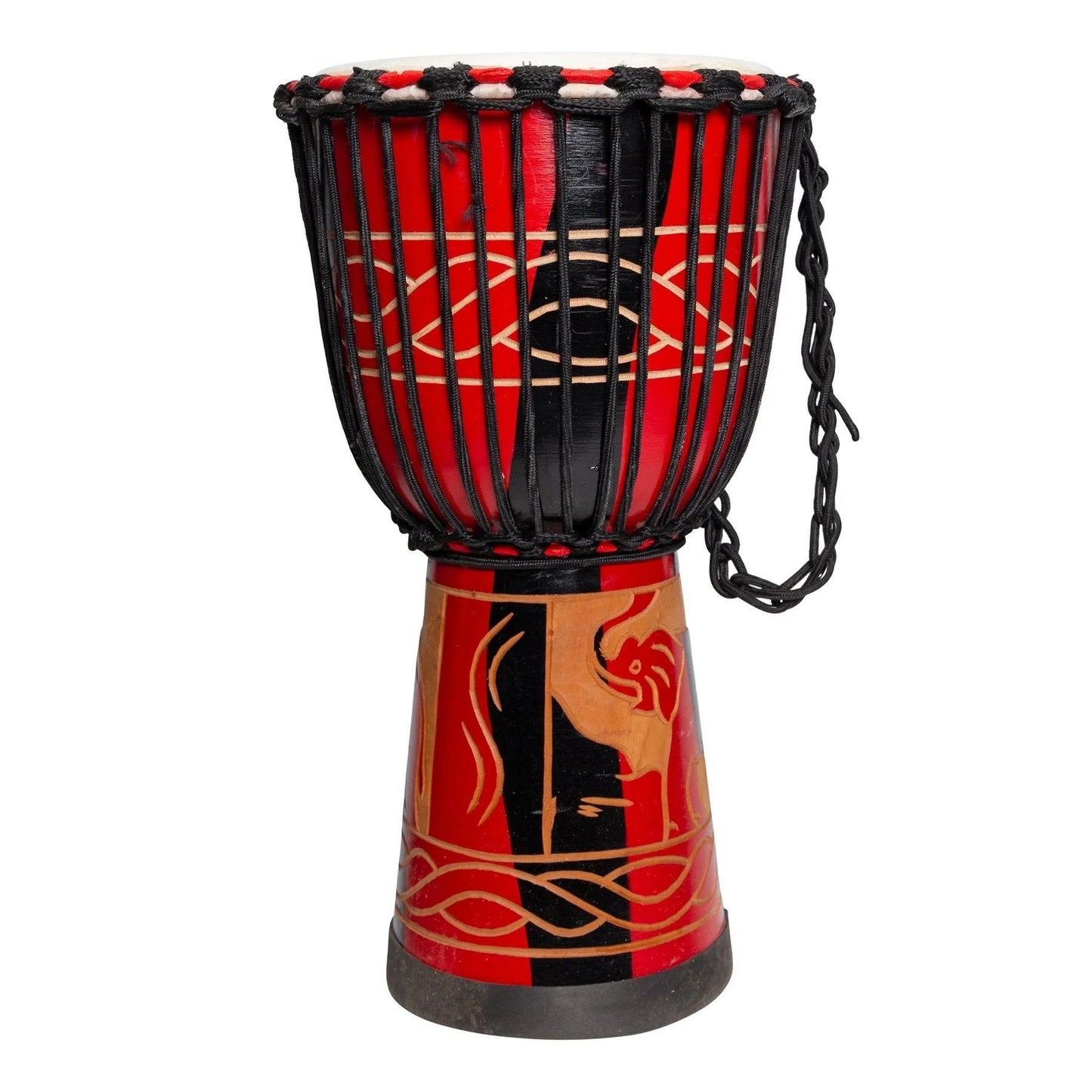 Drumfire 'Majestic Series' 10" Natural Hide Traditional Rope Djembe - Red - PERCUSSION - [shop-name]