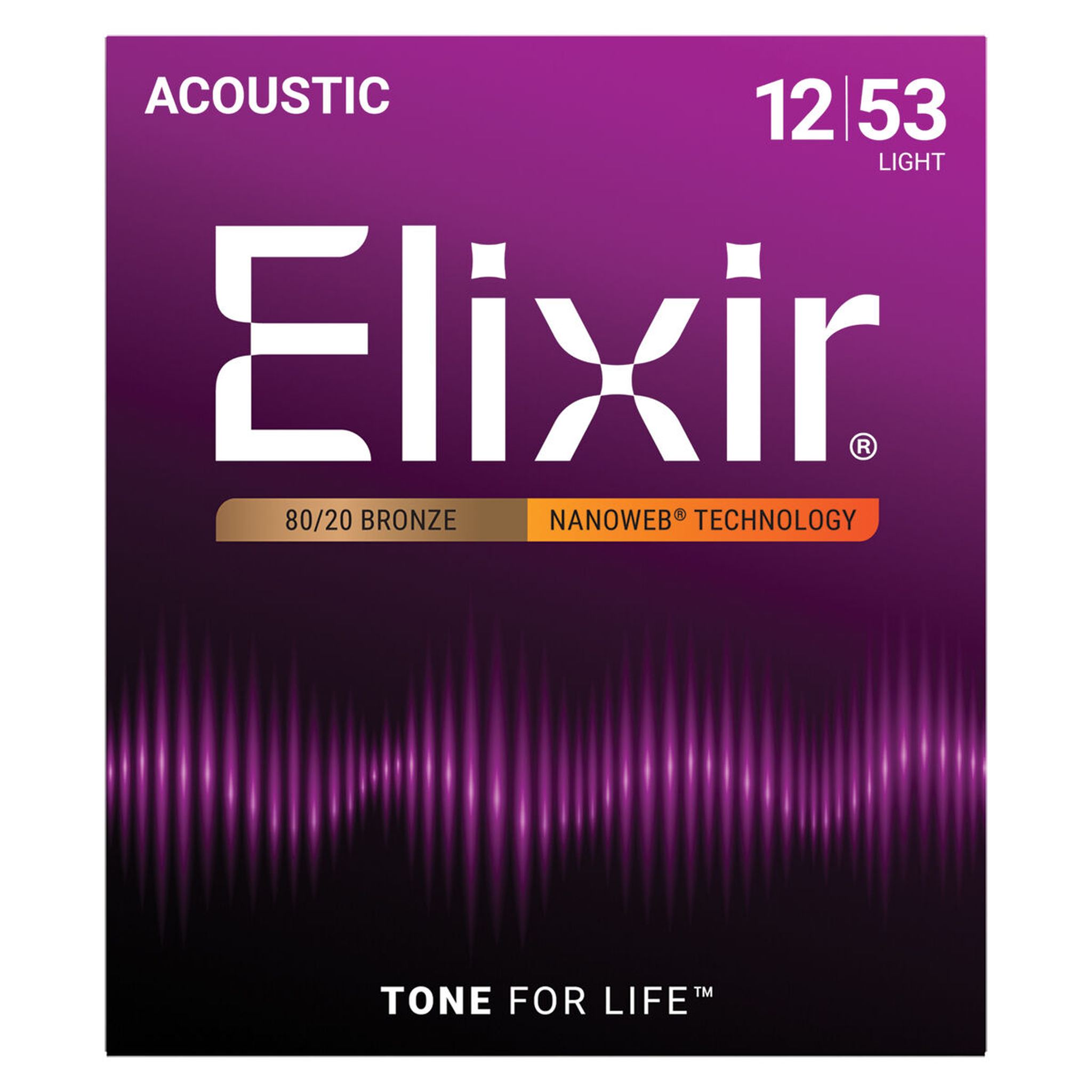 Elixir Nanoweb 80/20 Light Acoustic Guitar Strings - 12-53
