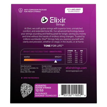 Elixir Nanoweb 80/20 Acoustic Guitar Strings - 12-53 - Joondalup Music Centre 2