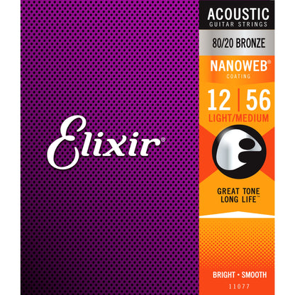 Elixir Nanoweb 80/20 Light-Med Acoustic Guitar Strings 12-56 - Joondalup Music Centre