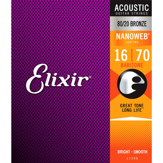 Elixir Nanoweb 80/20 Baritone Acoustic Guitar 16-70 - Joondalup Music Centre