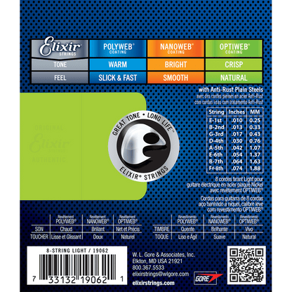Elixir 19062 Optiweb 8-String Electric Light 10-74 - Joondalup Music Centre