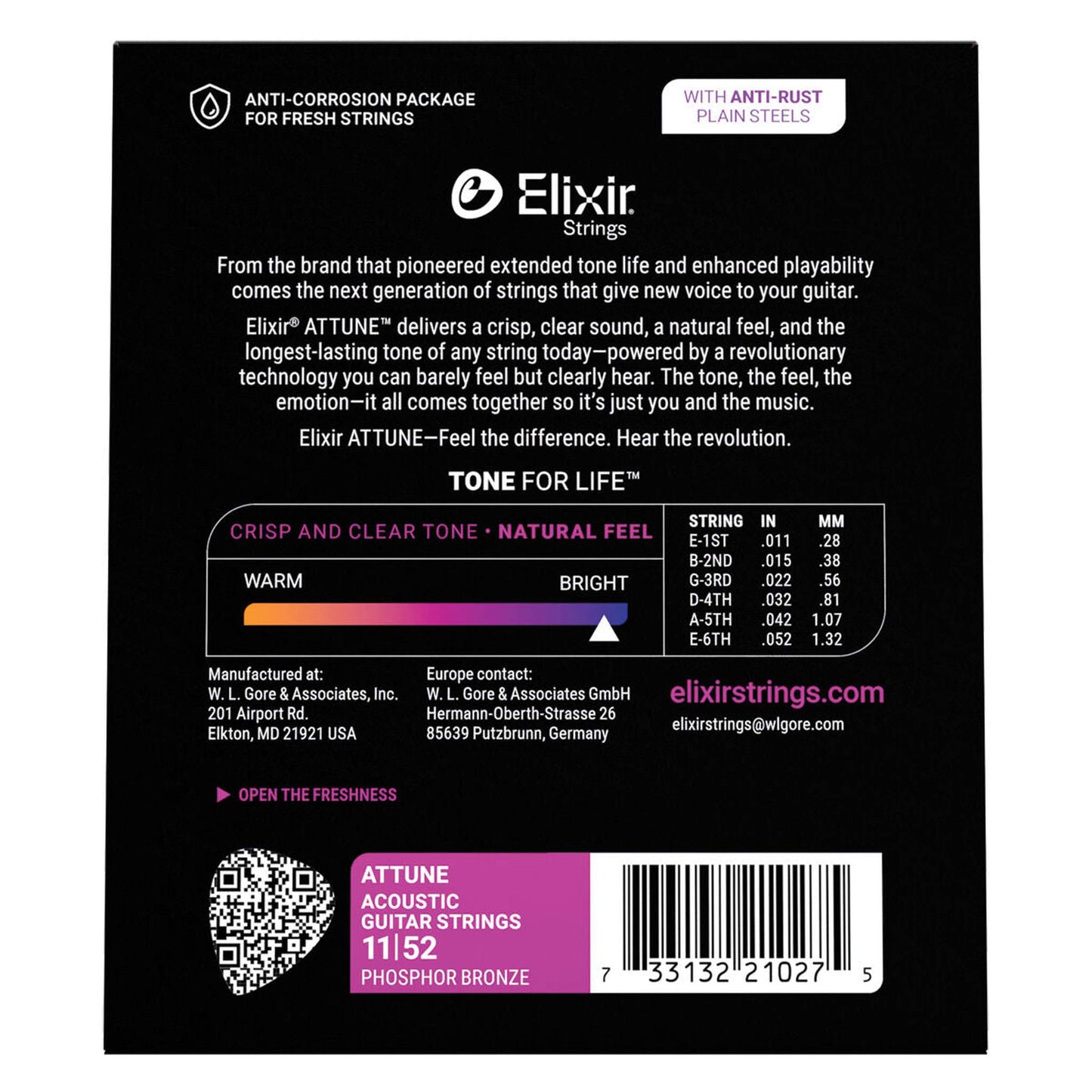 Elixir Attune Phosphor Bronze Custom Light - 11-52