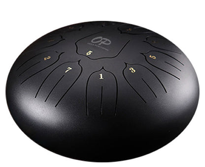 Opus Percussion 12" Metal 11-Note Lotus Carves Style Tongue Drum - Black