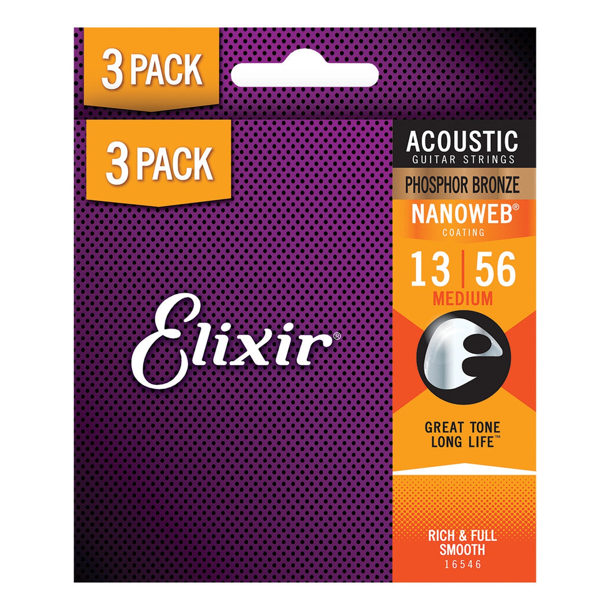 Elixir Nanoweb Medium Acoustic Guitar Strings 3 Pack - 13-56 from Joondalup Music Centre