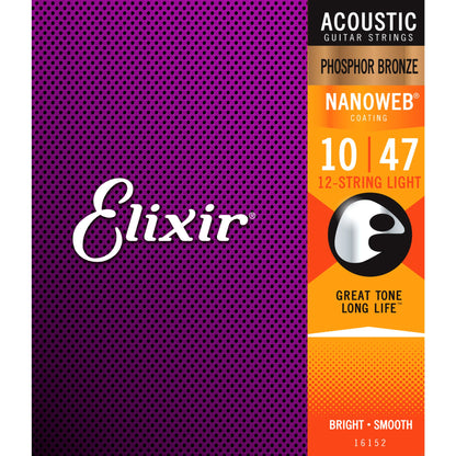 Elixir Nanoweb Phosphor Bronze Light 12-String Acoustic Guitar Strings - 10-47 from Joondalup Music Centre