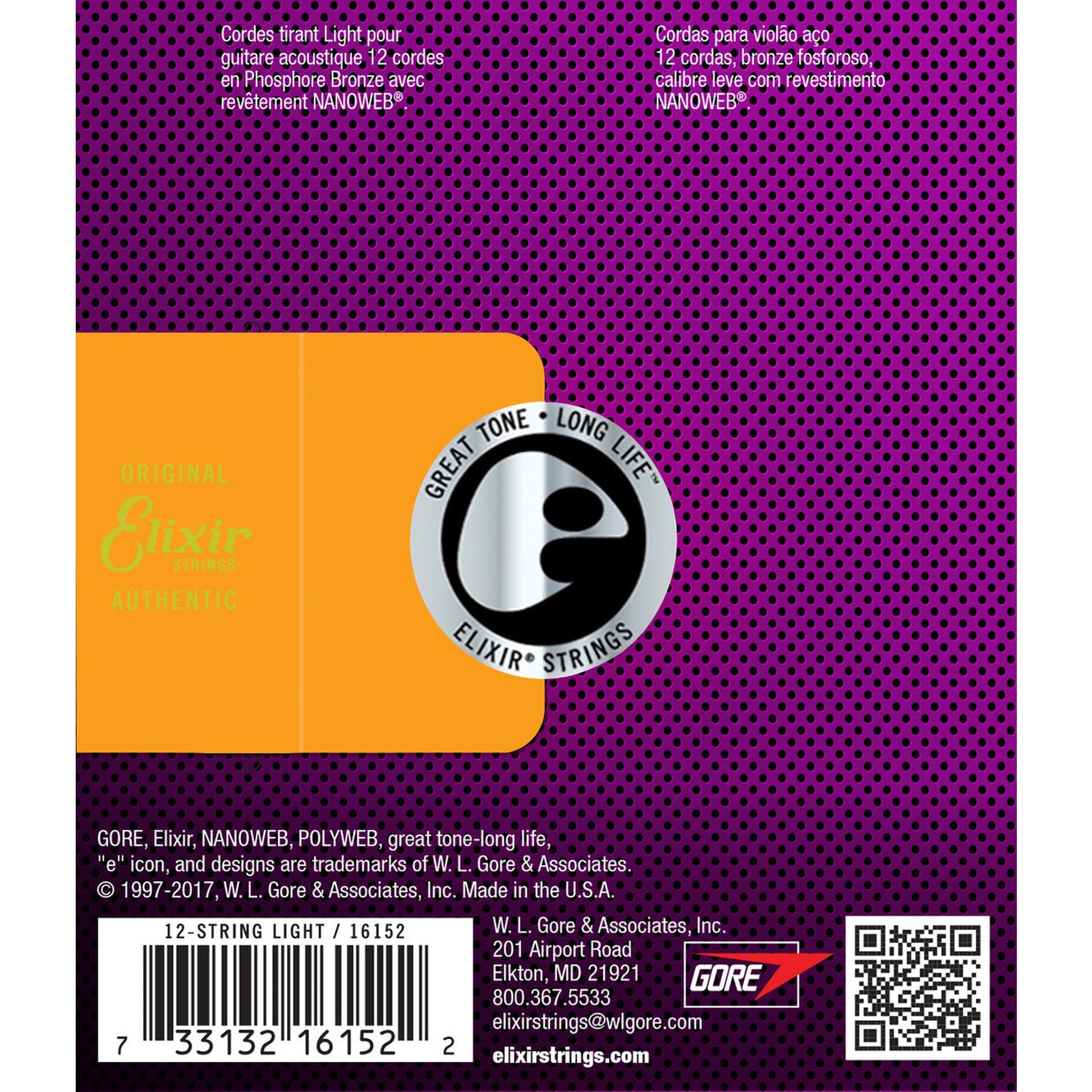 Elixir Nanoweb Phosphor Bronze Light 12-String Acoustic Guitar Strings - 10-47 from Joondalup Music Centre 2