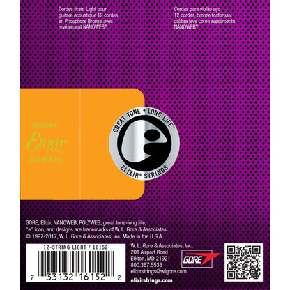 Elixir Nanoweb Phosphor Bronze Light 12-String Acoustic Guitar Strings - 10-47 from Joondalup Music Centre 2