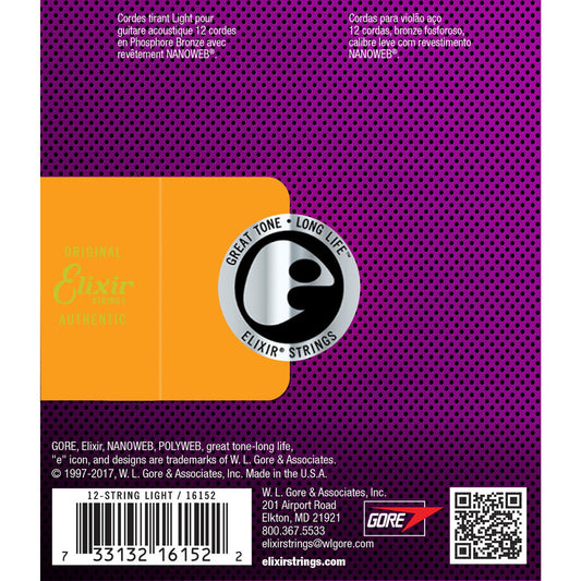 Elixir Nanoweb Phosphor Bronze Light 12-String Acoustic Guitar Strings - 10-47 from Joondalup Music Centre 2