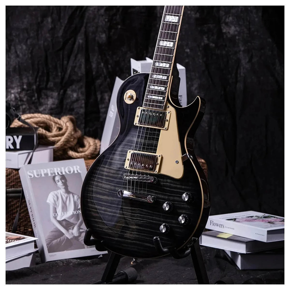 Grote GTLP-02 Electric Guitar - Flame Maple Black