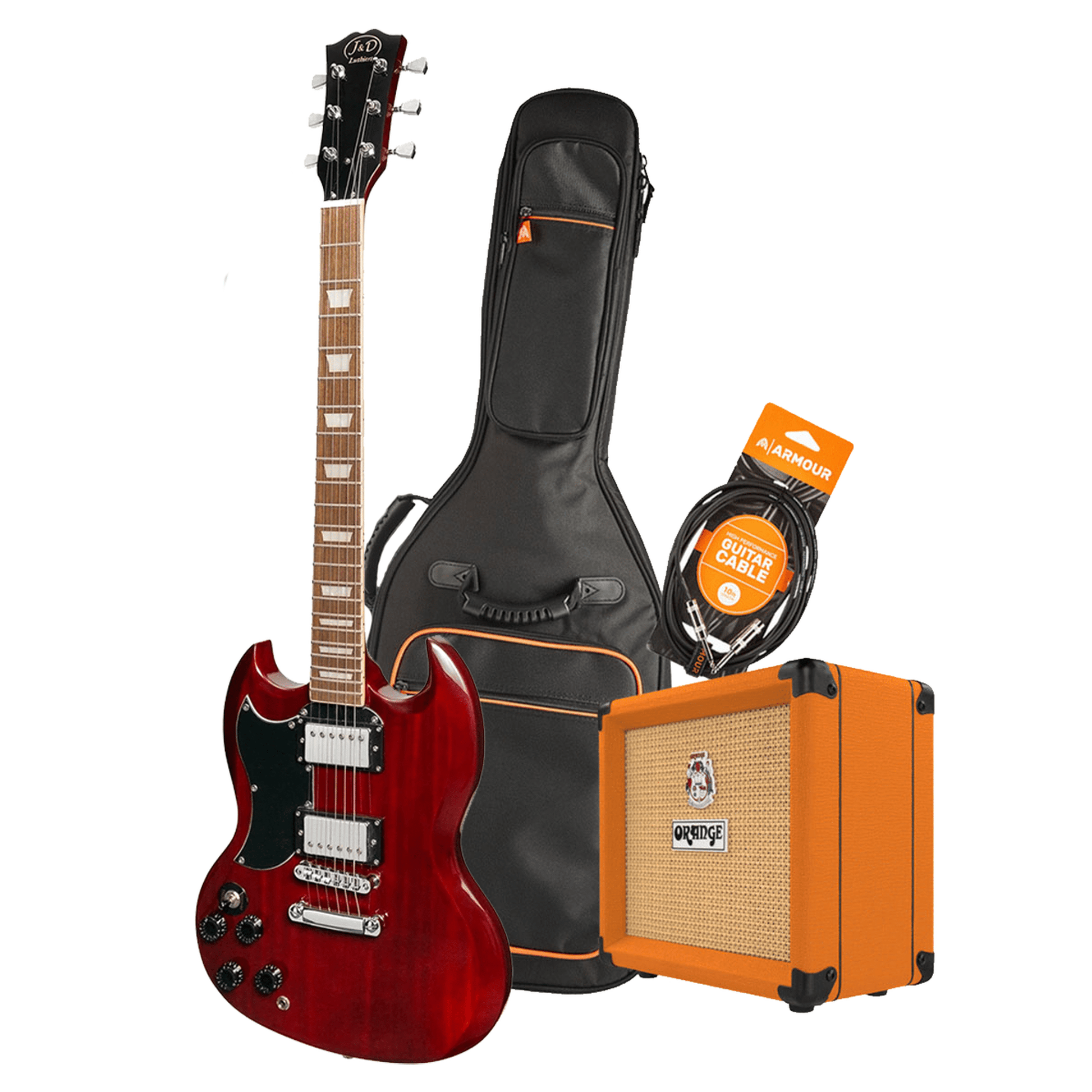 J&D SG Style Left Handed Electric Guitar Pack - Cherry Red - Joondalup Music Centre