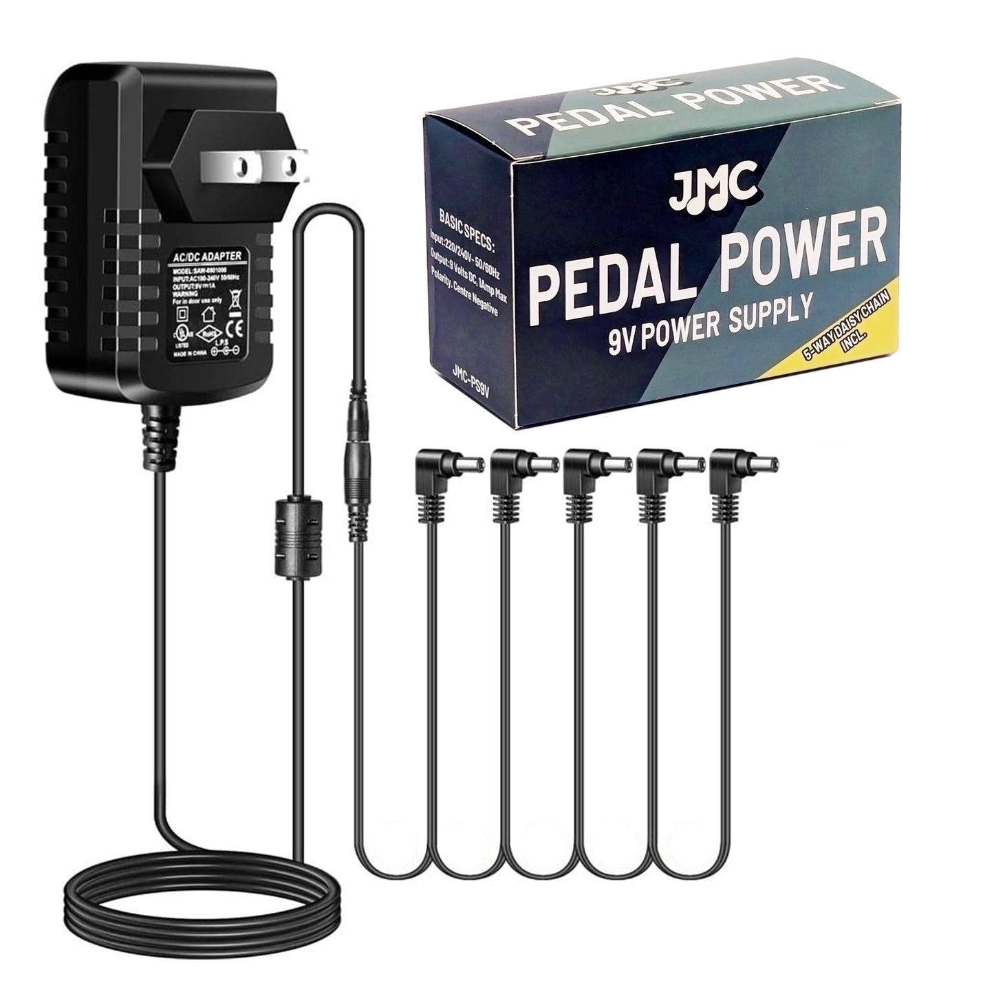 JMC Pedal Power 9V 1A Pedal Power Supply w/ 5 Way Daisy Chain