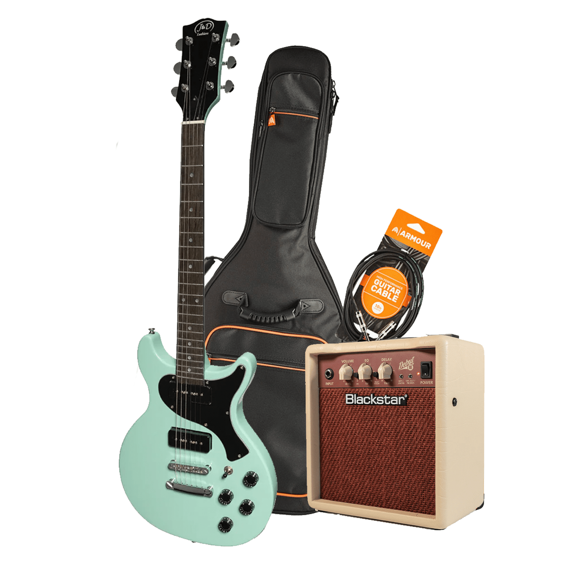 J&D Luthiers LP Junior P-90 Electric Guitar Pack - Blue - ELECTRIC GUITAR - [shop-name]