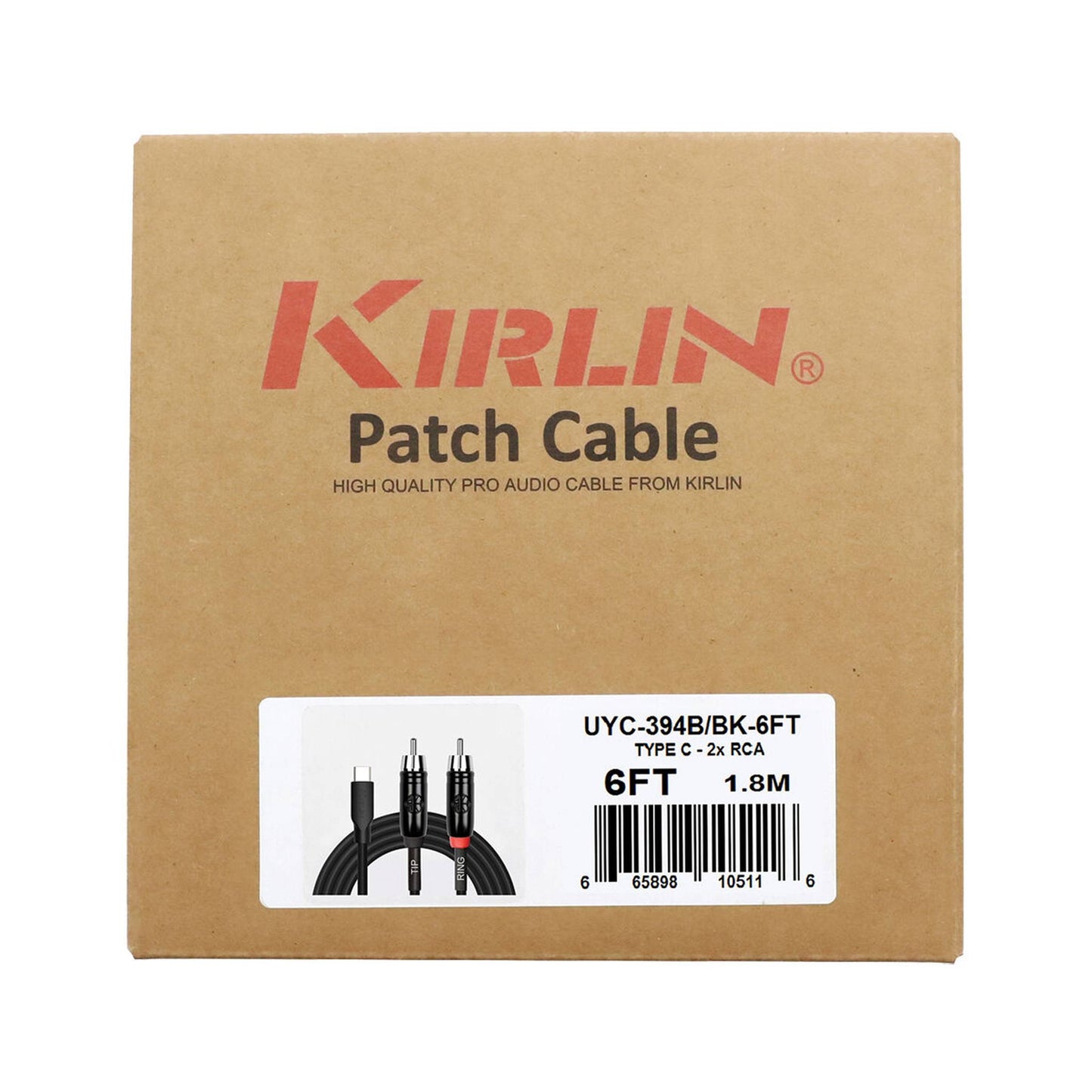 Kirlin 6ft USB C Cable to 2 x RCA (Tip Ring)