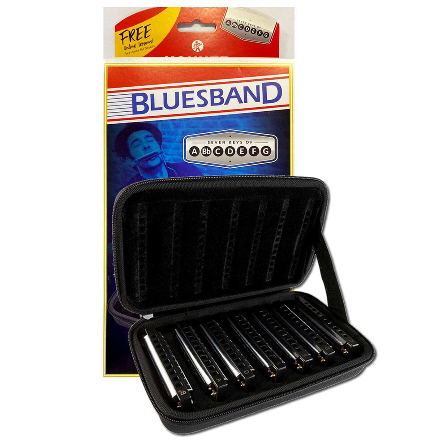 Hohner 7-Pce Bluesband Harmonica Set - Keys A, Bb, C, D, E, F, G