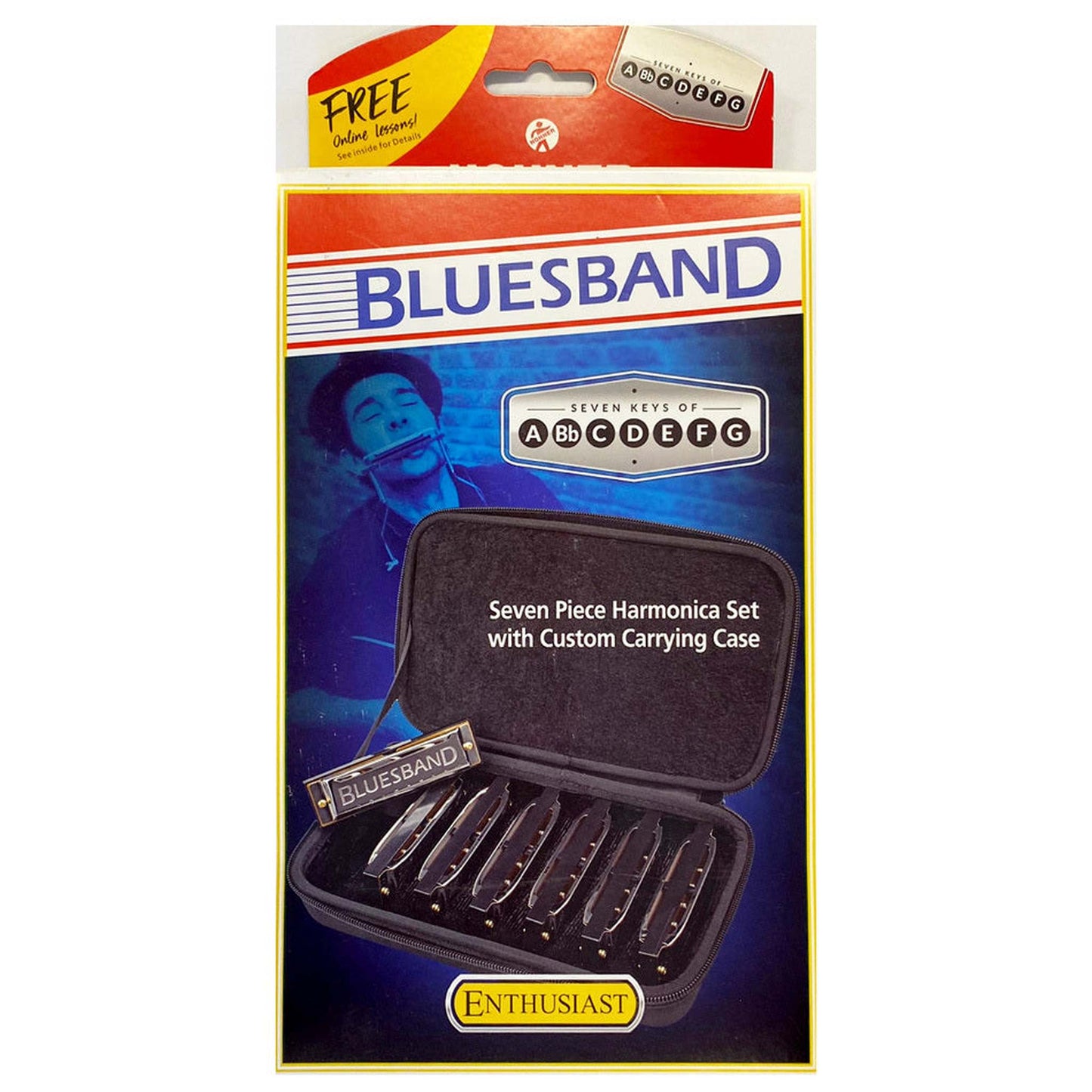 Hohner 7-Pce Bluesband Harmonica Set - Keys A, Bb, C, D, E, F, G