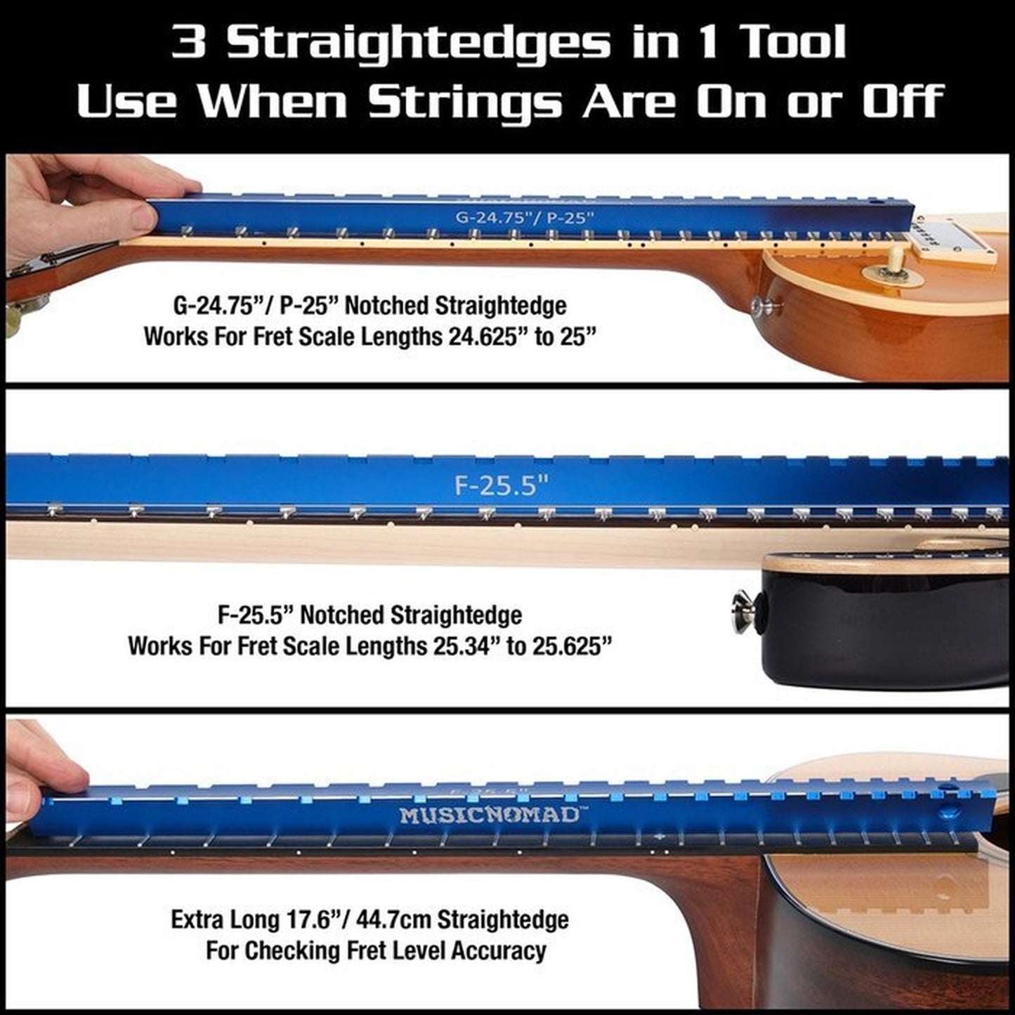 Music Nomad Tri-Beam 3 in 1 Dual Notched Straight Edge & Precision Straightedge - Joondalup Music Centre