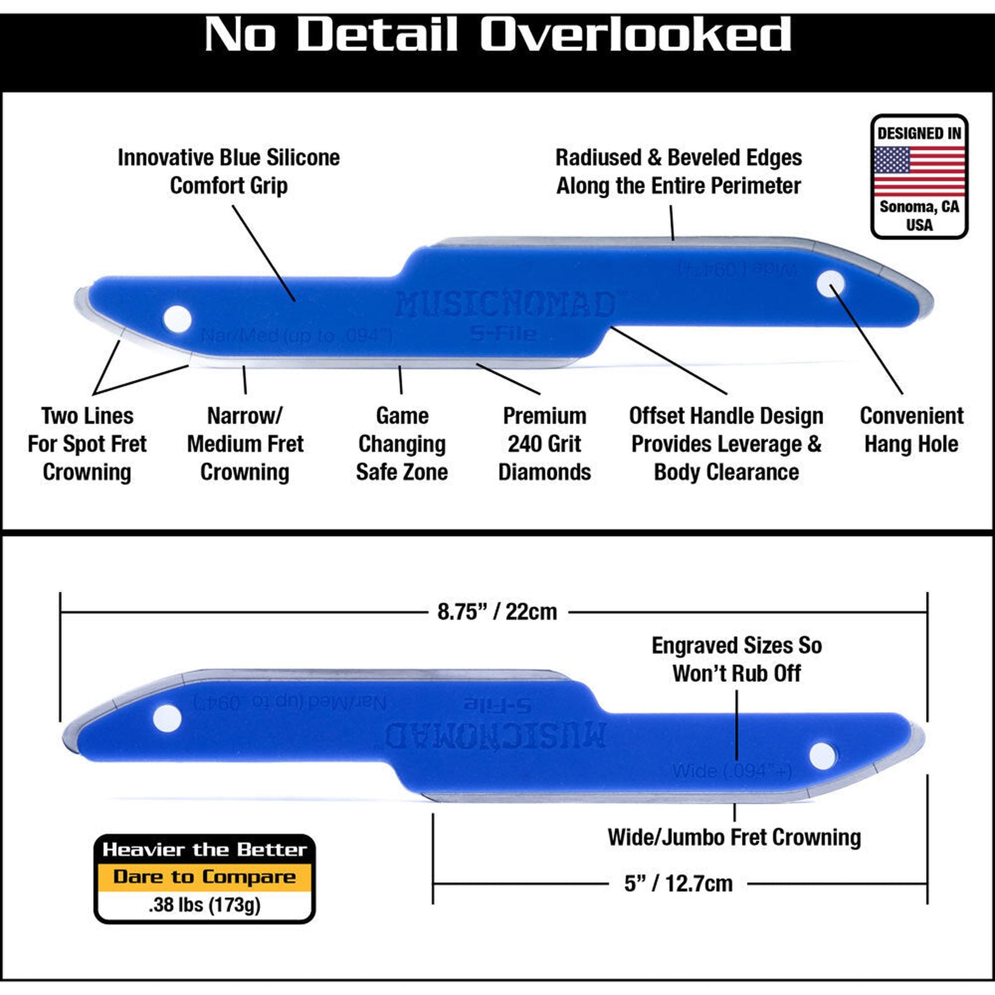 Music Nomad Diamond Coated Safe Zone Guitar Fret Crowning File (S-File) - Joondalup Music Centre