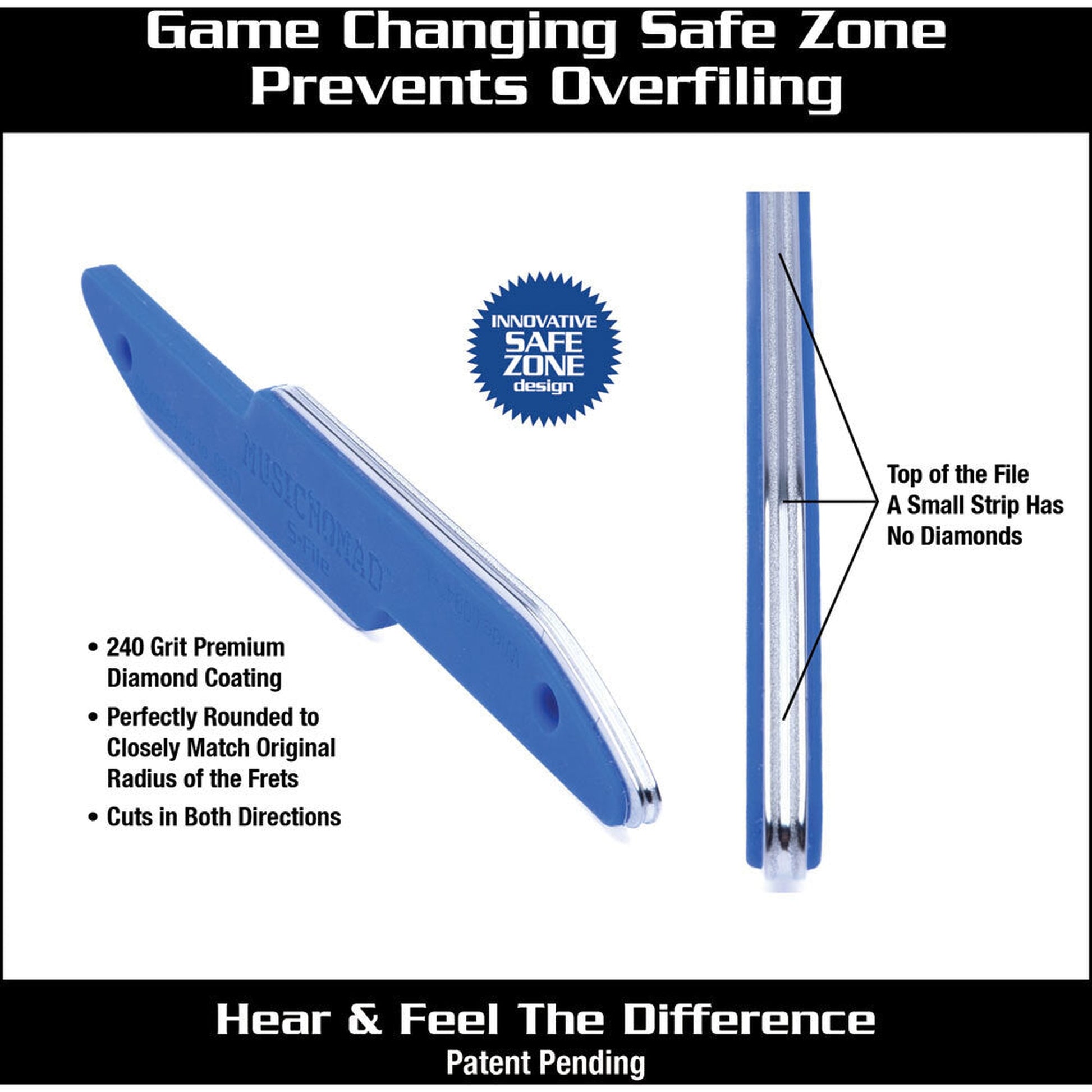Music Nomad Diamond Coated Safe Zone Guitar Fret Crowning File (S-File) - Joondalup Music Centre