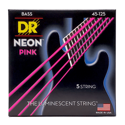 DR Strings Hi-Def Neon Purple K3 Coated 5-string Bass Guitar Strings - Medium 45-125