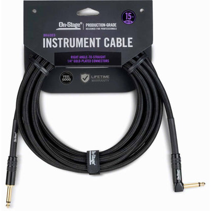 On Stage 15ft Production-Grade Braided Instrument Cable (1/4" Straight - 1/4" Right Angle)