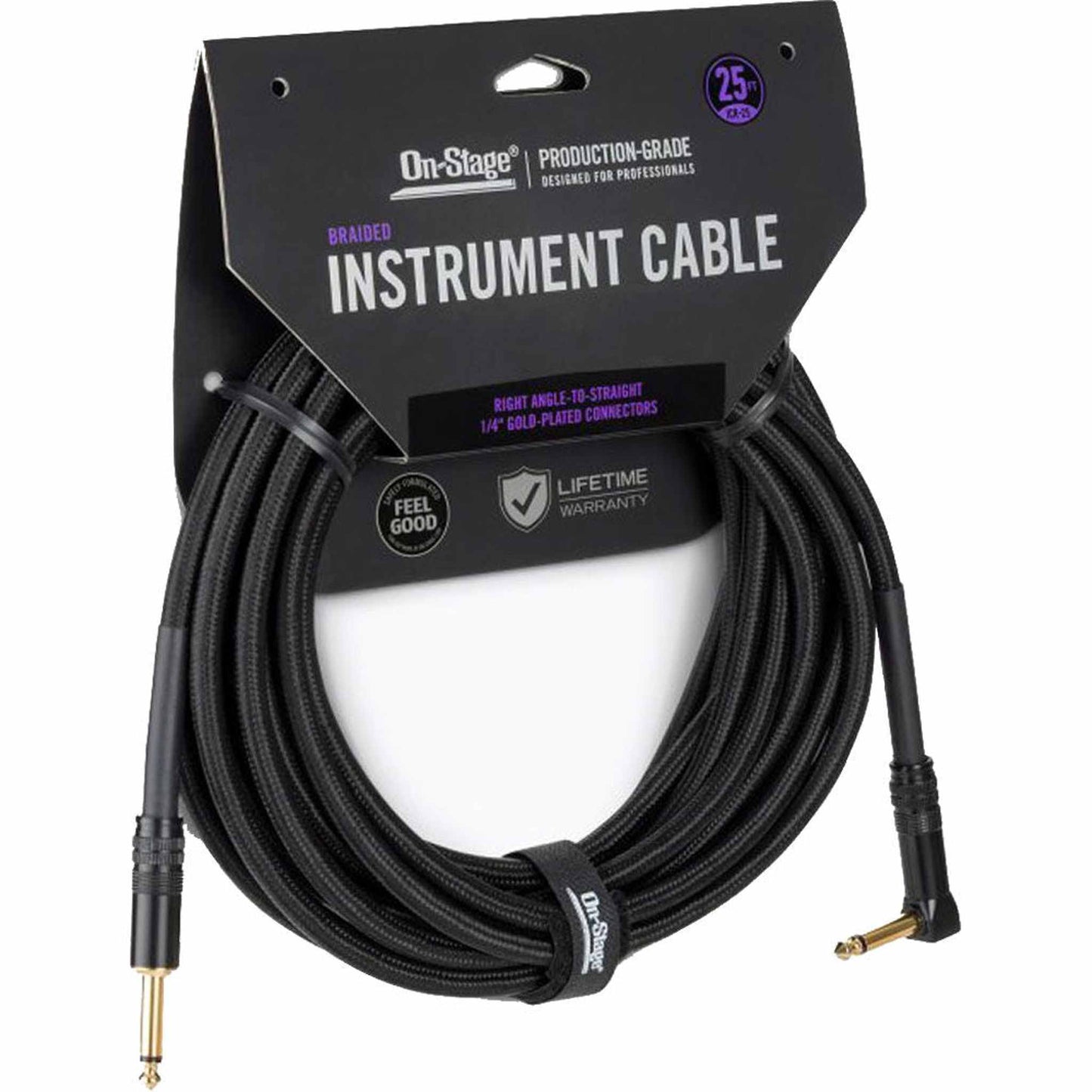 On Stage 25ft Production-Grade Braided Instrument Cable (1/4" Straight - 1/4" Right Angle)