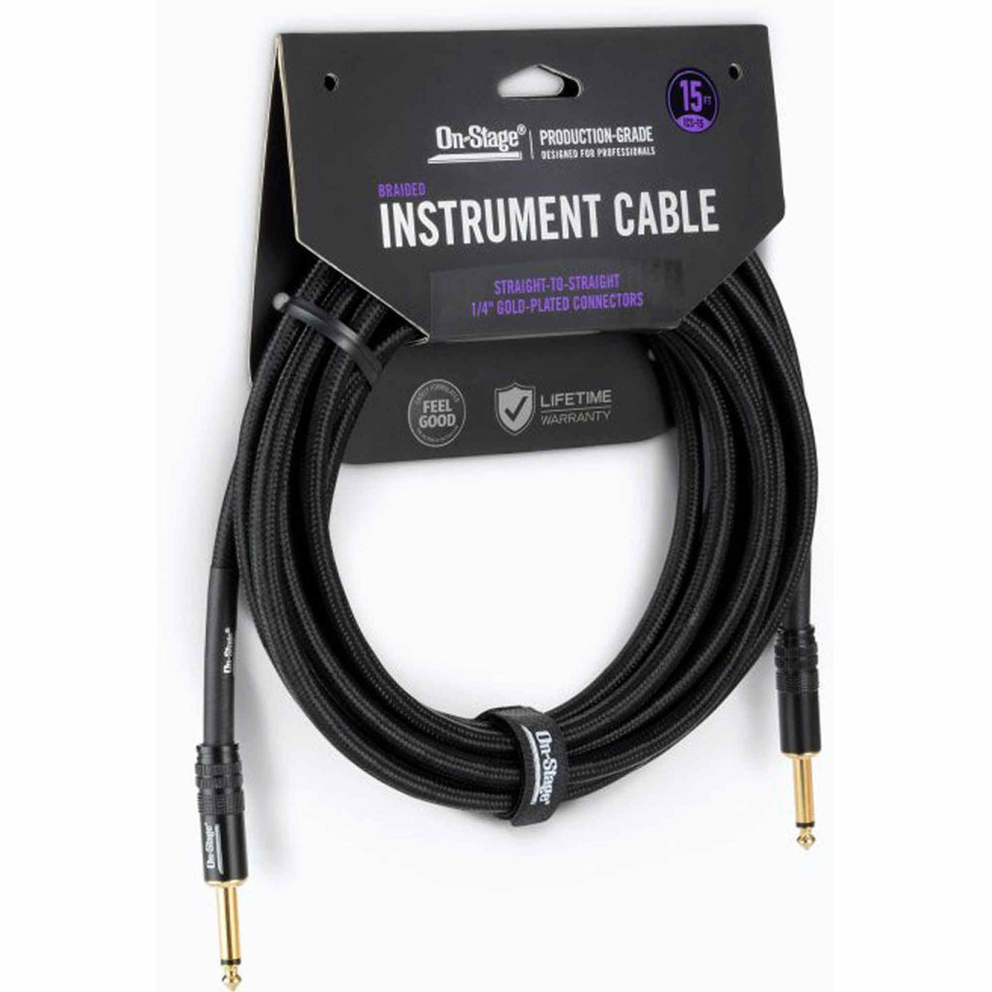 On Stage 15ft Production-Grade Braided Instrument Cable (1/4" Straight - 1/4" Straight)