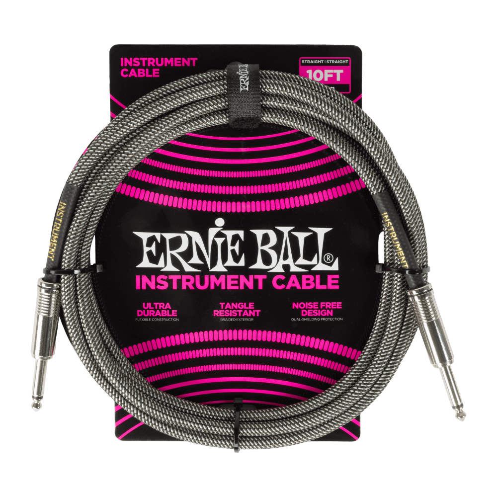 Ernie Ball Braided Instrument Cable 10ft - Silver Fox - Joondalup Music Centre