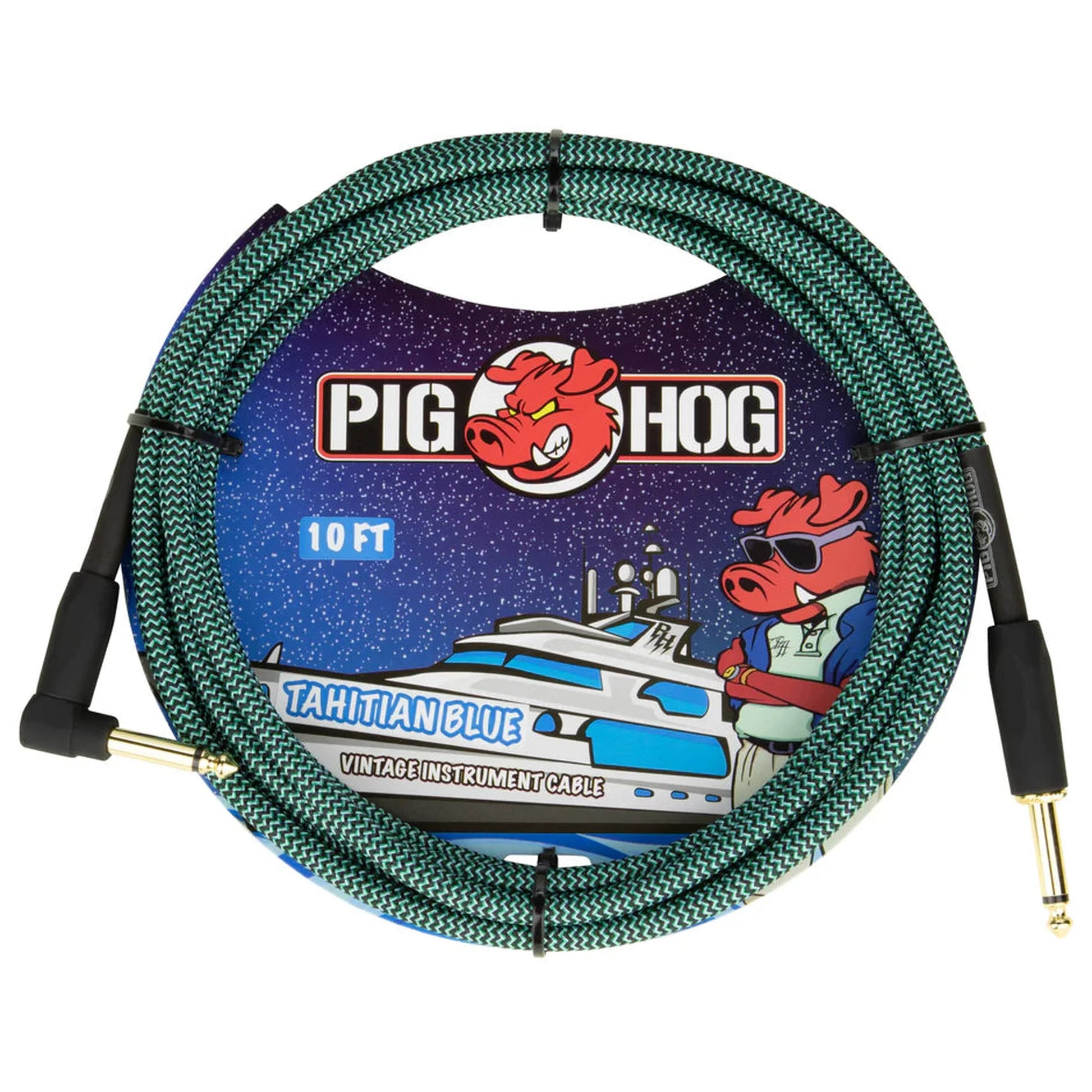 Pig Hog Woven Right Angle Instrument Cable 10ft - Tahitian Blue - CABLES & ADAPTORS - [shop-name]