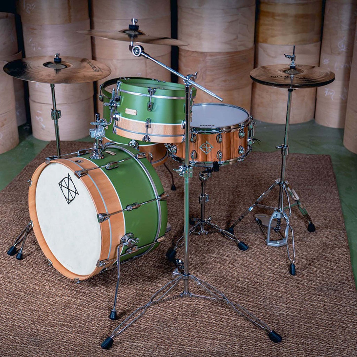 Dixon Little Roomer Select 3-Pce Drum Kit - Natural/Satin Military Green Finish