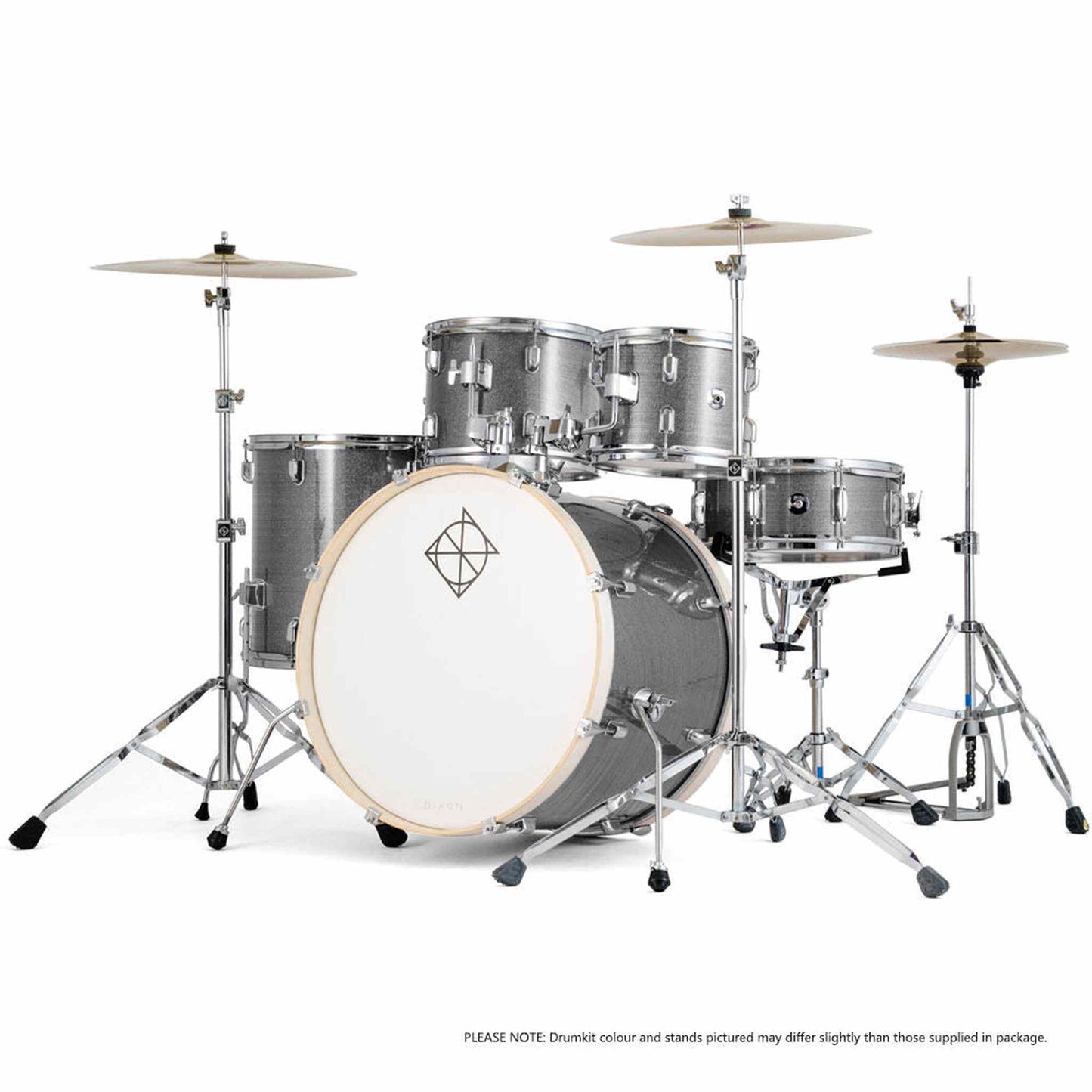 Dixon Spark Standard Series 5-Pce Drum Kit w/Cymbals - Cyclone Silver