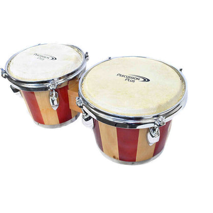 Percussion Plus 6 & 7" Wooden Bongos in 2-Tone Gloss Natural Lacquer Finish